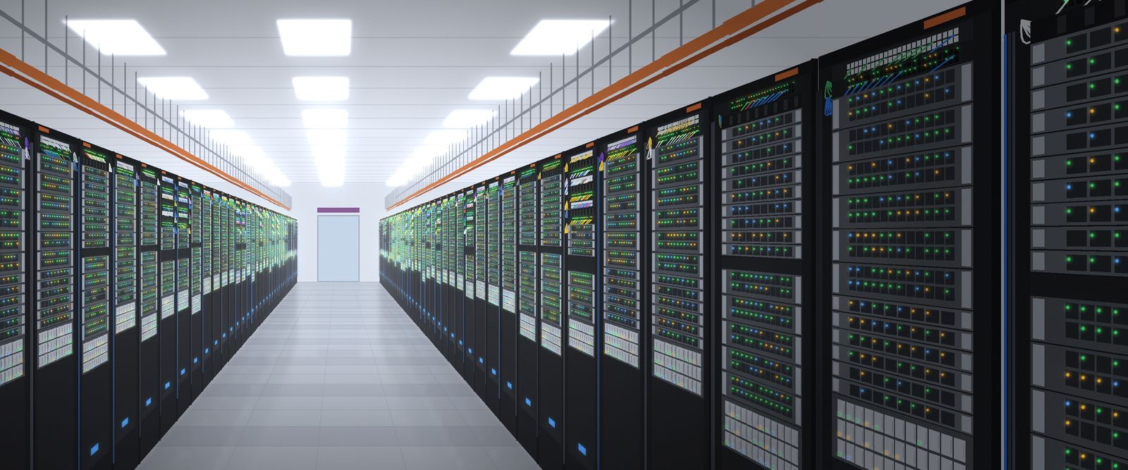 Sala de data center con filas de racks